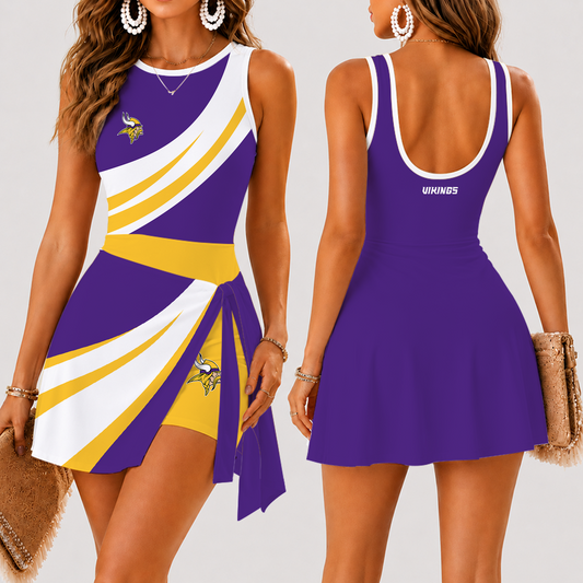 [TOUCHDOWN DEAL] NEW CUSTOMIZED NFL05 MVK MINNESOTA VIKINGS WOMEN'S SUMMER SKORT DRESS