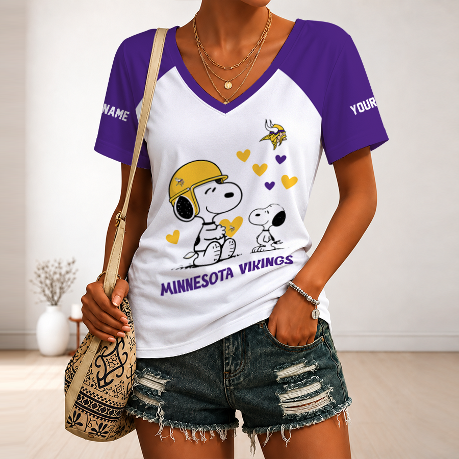 [TOUCHDOWN DEAL] NEW CUSTOMIZED NFL05 MVK MINNESOTA VIKINGS V-NECK FEMALE SHIRT
