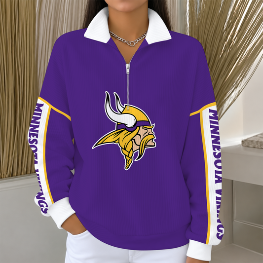 [TOUCHDOWN DEAL] NEW CUSTOMIZED NFL05 MVK MINNESOTA VIKINGS QUARTER ZIP RIBBED SWEATER