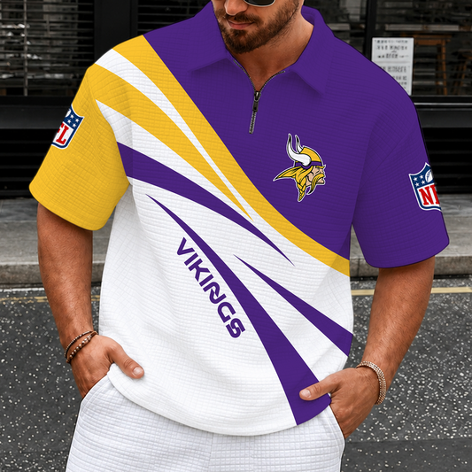 [TOUCHDOWN DEAL] NEW CUSTOMIZED NFL05 MVK MINNESOTA VIKINGS QUARTER-ZIP POLO SHIRT