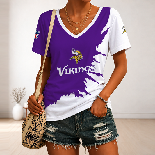 [TOUCHDOWN DEAL] NEW CUSTOMIZED NFL05 MVK MINNESOTA VIKINGS V-NECK FEMALE SHIRT
