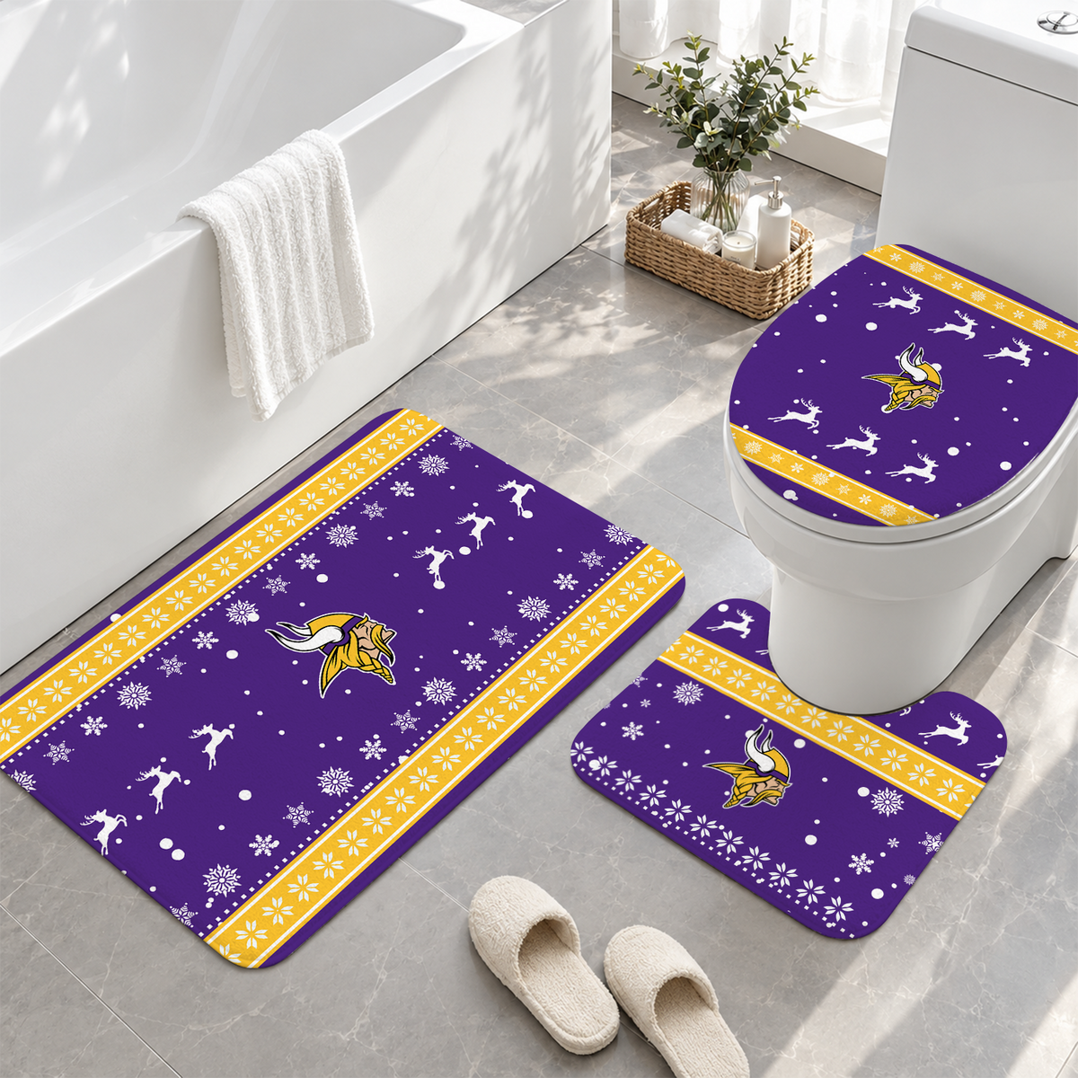 [TOUCHDOWN DEAL] NEW CUSTOMIZED NFL05 MVK MINNESOTA VIKINGS 3-PIECE BATHROOM RUG SET