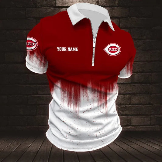 [HOMERUN DEAL] NEW CUSTOMIZED MLB05 CRS CINCINNATI REDS ZIP POLO SHIRT