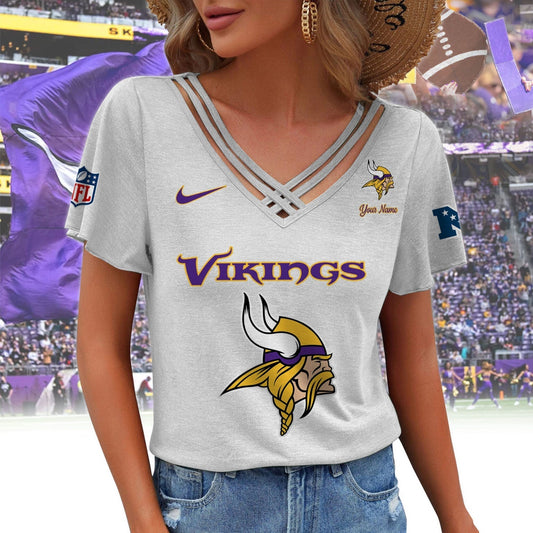 [TOUCHDOWN DEAL] NEW CUSTOMIZED NFL05 MVK MINNESOTA VIKINGS V-NECK SHIRT