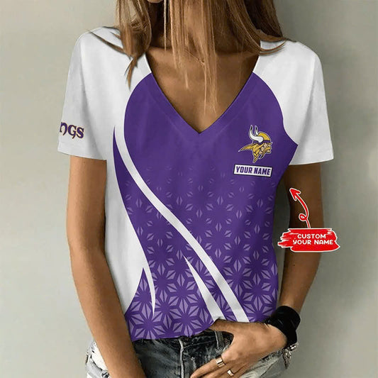 [TOUCHDOWN DEAL] NEW CUSTOMIZED NFL05 MVK MINNESOTA VIKINGS V-NECK FEMALE SHIRT