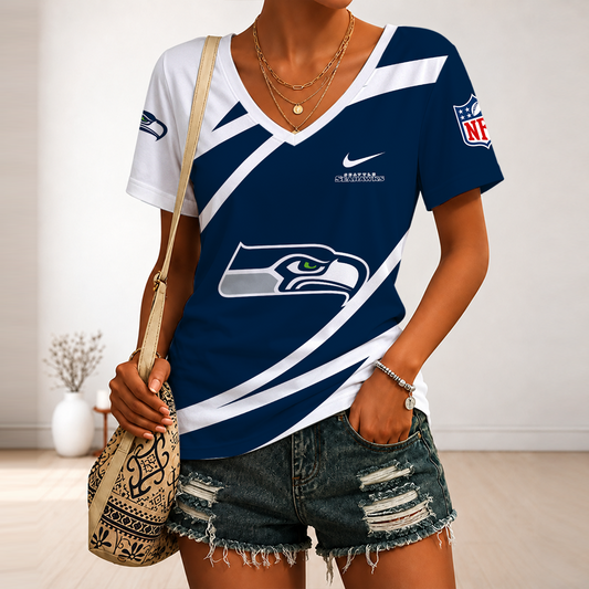 [TOUCHDOWN DEAL] NEW CUSTOMIZED NFL06 SSH SEATTLE SEAHAWKS V-NECK FEMALE SHIRT