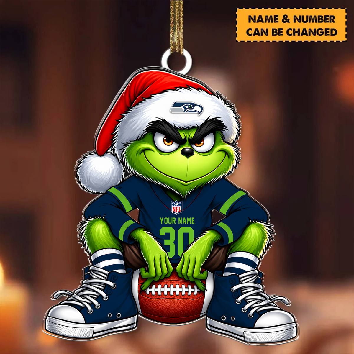 [TOUCHDOWN DEAL] NEW CUSTOMIZED NFL06 SSH SEATTLE SEAHAWKS CHRISTMAS ACRYLIC ORNAMENT