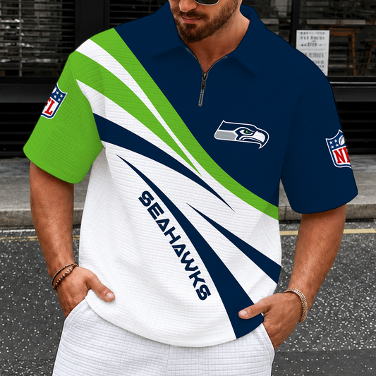 [TOUCHDOWN DEAL] NEW CUSTOMIZED NFL06 SSH SEATTLE SEAHAWKS QUARTER-ZIP POLO SHIRT