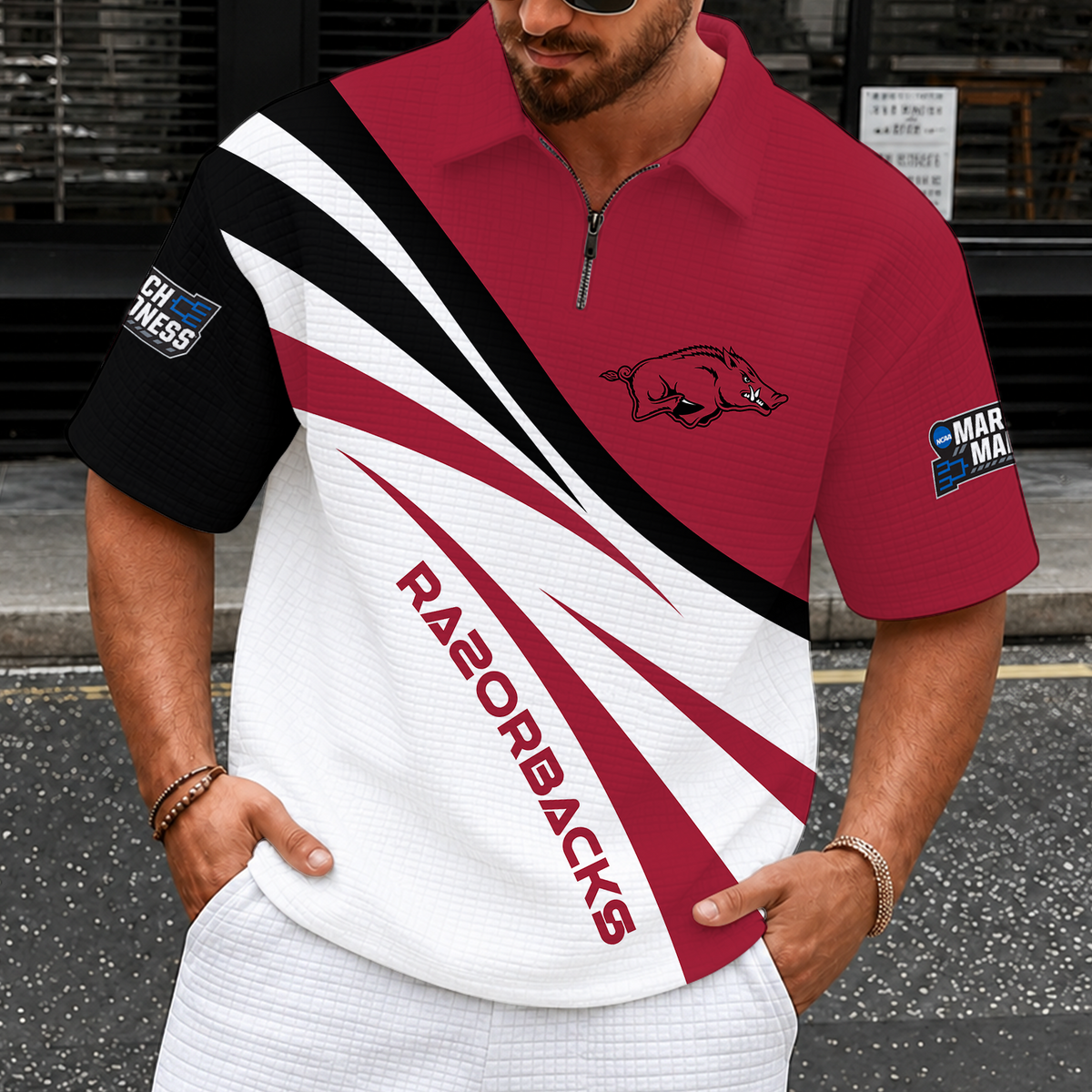 [SLAM DUNK DEAL] NEW CUSTOMIZED NCAA MAM06 AKR ARKANSAS RAZORBACKS QUARTER-ZIP POLO SHIRT