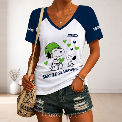 [TOUCHDOWN DEAL] NEW CUSTOMIZED NFL06 SSH SEATLLE SEAHAWKS V-NECK FEMALE SHIRT