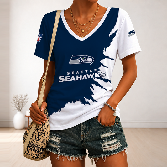 [TOUCHDOWN DEAL] NEW CUSTOMIZED NFL06 SSH SEATLLE SEAHAWKS V-NECK FEMALE SHIRT