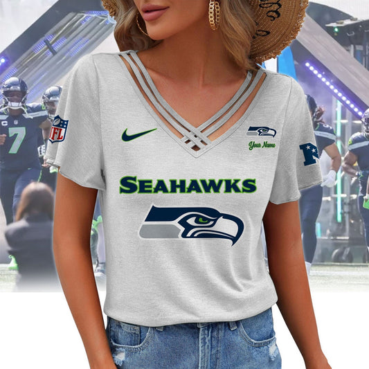 [TOUCHDOWN DEAL] NEW CUSTOMIZED NFL06 SSH SEATTLE SEAHAWKS V-NECK SHIRT