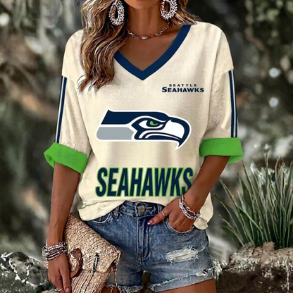 [TOUCHDOWN DEAL] NEW CUSTOMIZED NFL06 SSH SEATLLE SEAHAWKS WOMEN'S HEART V-NECK LONG SLEEVE SHIRT