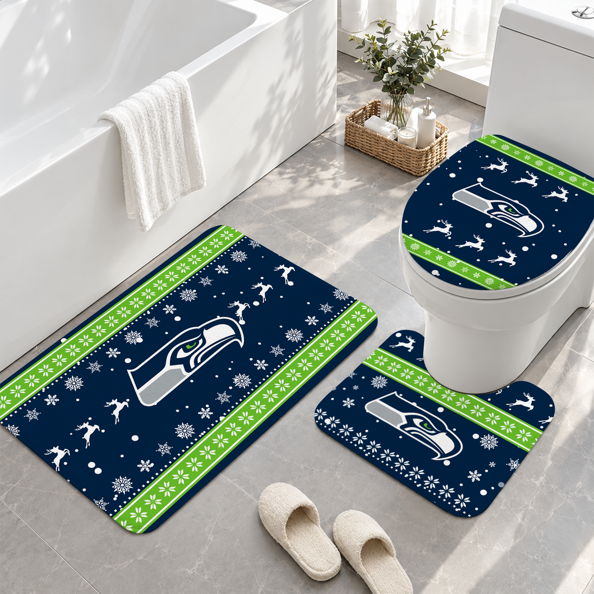 [TOUCHDOWN DEAL] NEW CUSTOMIZED NFL06 SSH SEATTLE SEAHAWKS 3-PIECE BATHROOM RUG SET