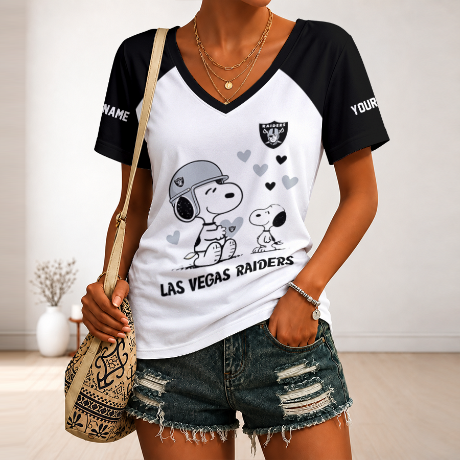 [TOUCHDOWN DEAL] NEW CUSTOMIZED NFL07 LVR LAS VEGAS RAIDERS V-NECK FEMALE SHIRT