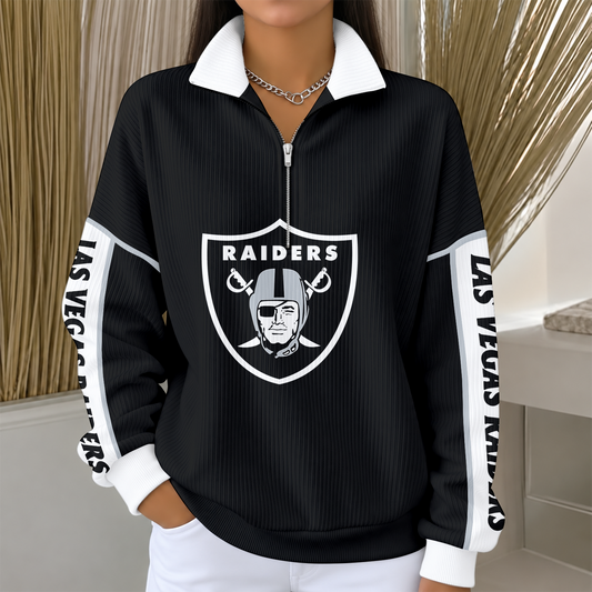 [TOUCHDOWN DEAL] NEW CUSTOMIZED NFL07 LVR LAS VEGAS RAIDERS QUARTER ZIP RIBBED SWEATER
