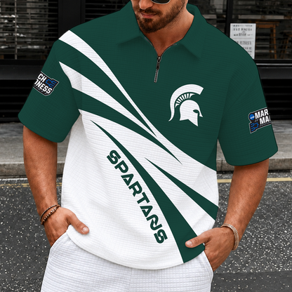 [SLAM DUNK DEAL] NEW CUSTOMIZED NCAA MAM07 MSS MICHIGAN STATE SPARTANS QUARTER-ZIP POLO SHIRT