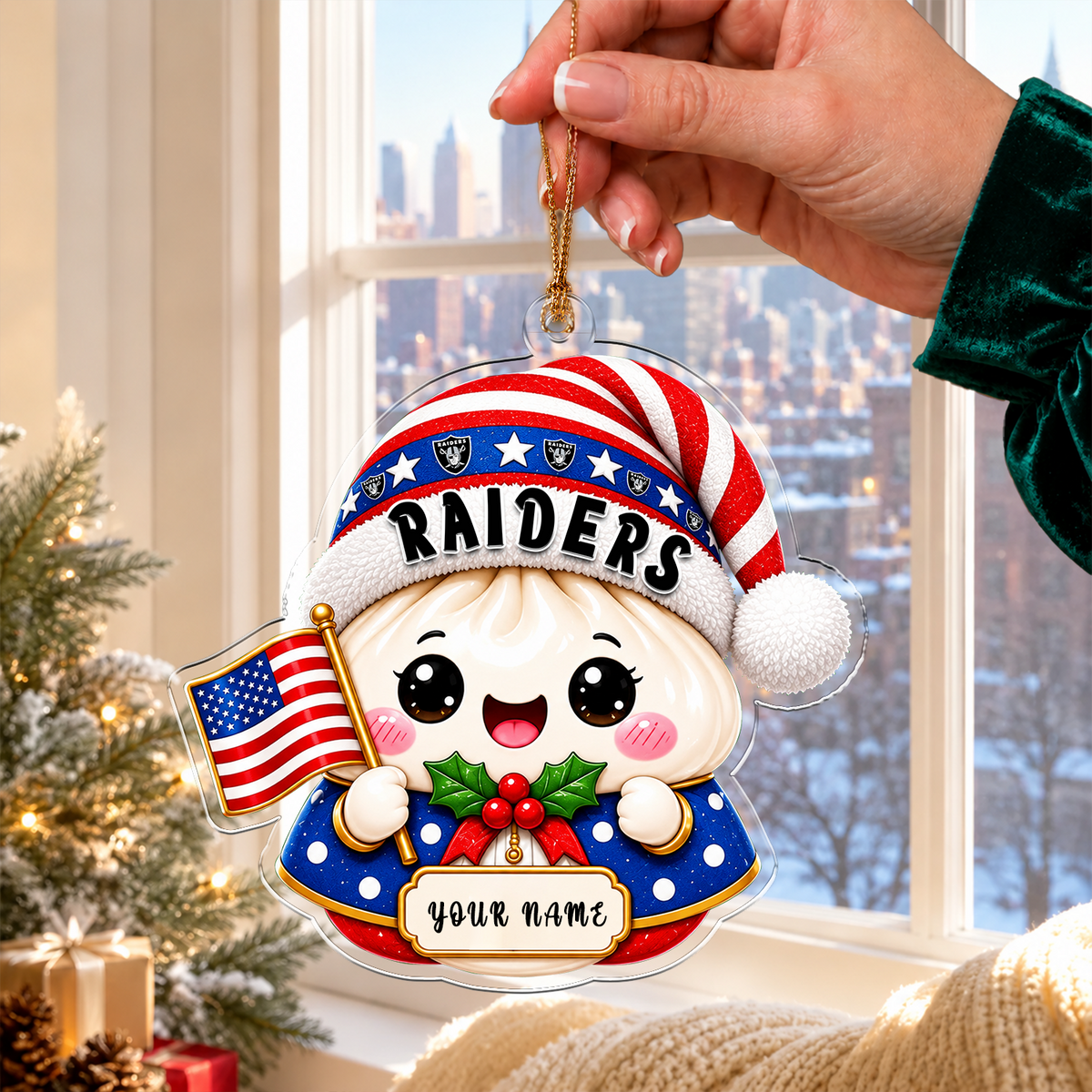 [TOUCHDOWN DEAL] NEW CUSTOMIZED NFL07 LVR LAS VEGAS RAIDERS CHRISTMAS ACRYLIC ORNAMENT