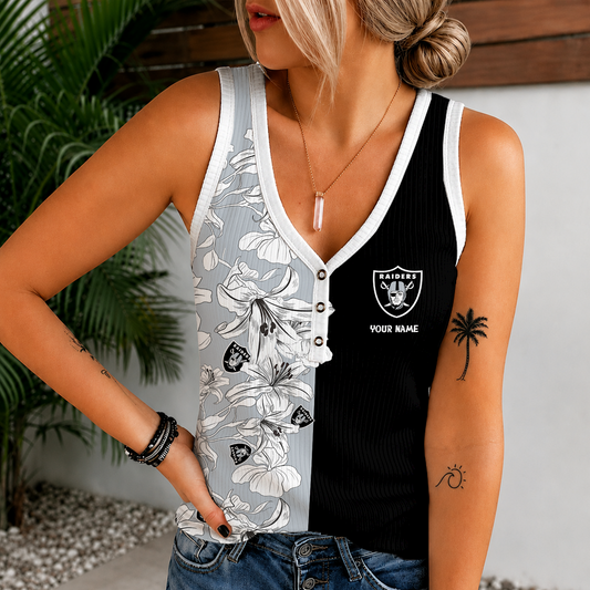 [TOUCHDOWN DEAL] NEW CUSTOMIZED NFL07 LVR LAS VEGAS RAIDERS WOMEN'S V-NECK TANK TOP