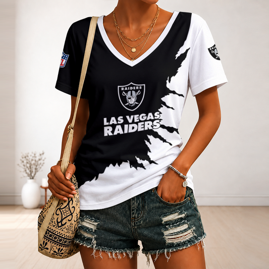 [TOUCHDOWN DEAL] NEW CUSTOMIZED NFL07 LVR LAS VEGAS RAIDERS V-NECK FEMALE SHIRT