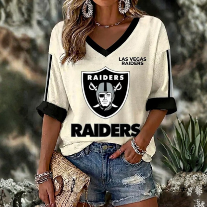 [TOUCHDOWN DEAL] NEW CUSTOMIZED NFL07 LVR LAS VEGAS RAIDERS WOMEN'S HEART V-NECK LONG SLEEVE SHIRT