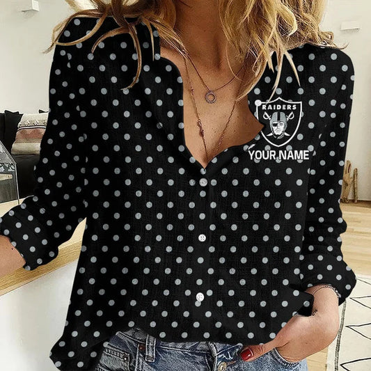 [TOUCHDOWN DEAL] NEW CUSTOMIZED NFL07 LVR LAS VEGAS RAIDERS WOMEN CASUAL SHIRT
