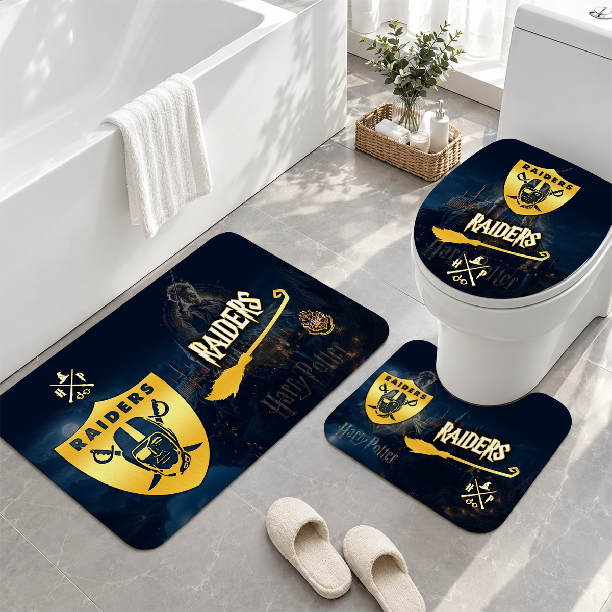 [TOUCHDOWN DEAL] NEW CUSTOMIZED NFL07 LVR LAS VEGAS RAIDERS 3-PIECE BATHROOM RUG SET