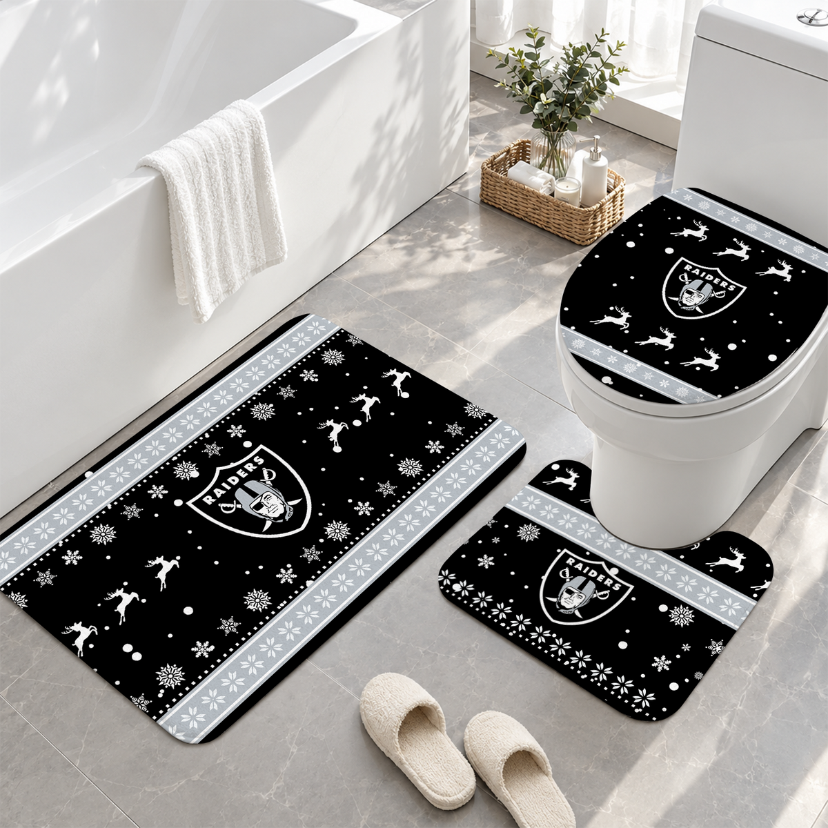 [TOUCHDOWN DEAL] NEW CUSTOMIZED NFL07 LVR LAS VEGAS RAIDERS 3-PIECE BATHROOM RUG SET