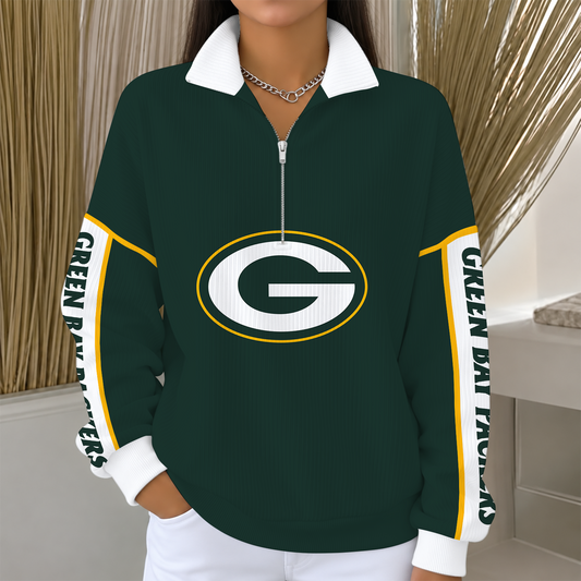 [TOUCHDOWN DEAL] NEW CUSTOMIZED NFL08 GBP GREEN BAY PACKERS QUARTER ZIP RIBBED SWEATER