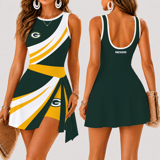 [TOUCHDOWN DEAL] NEW CUSTOMIZED NFL08 GBP GREEN BAY PACKERS WOMEN'S SUMMER SKORT DRESS