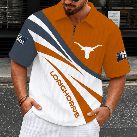 [SLAM DUNK DEAL] NEW CUSTOMIZED NCAA MAM08 TXL TEXAS LONGHORNS QUARTER-ZIP POLO SHIRT