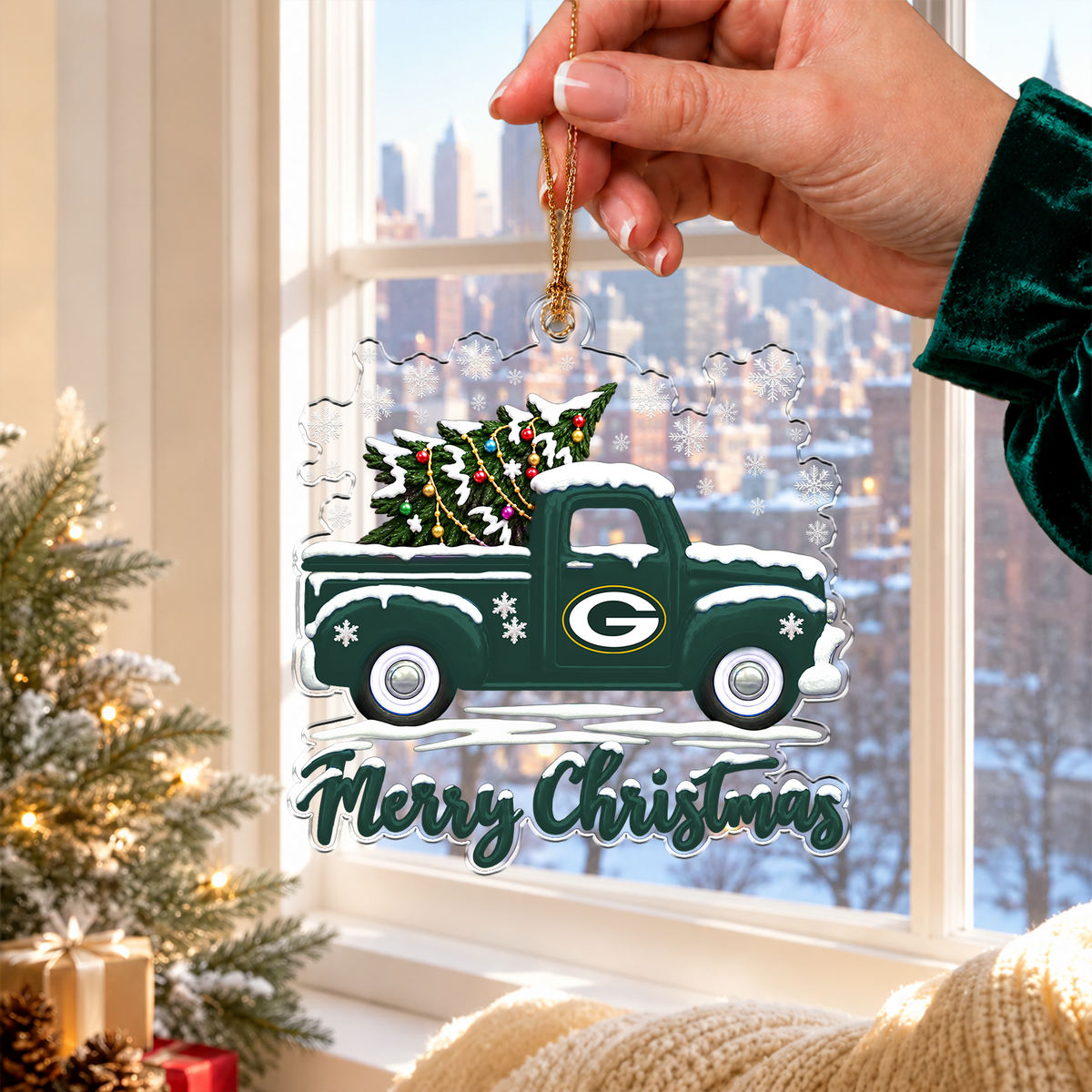 [TOUCHDOWN DEAL] NEW CUSTOMIZED NFL08 GBP GREEN BAY PACKERS CHRISTMAS ACRYLIC ORNAMENT
