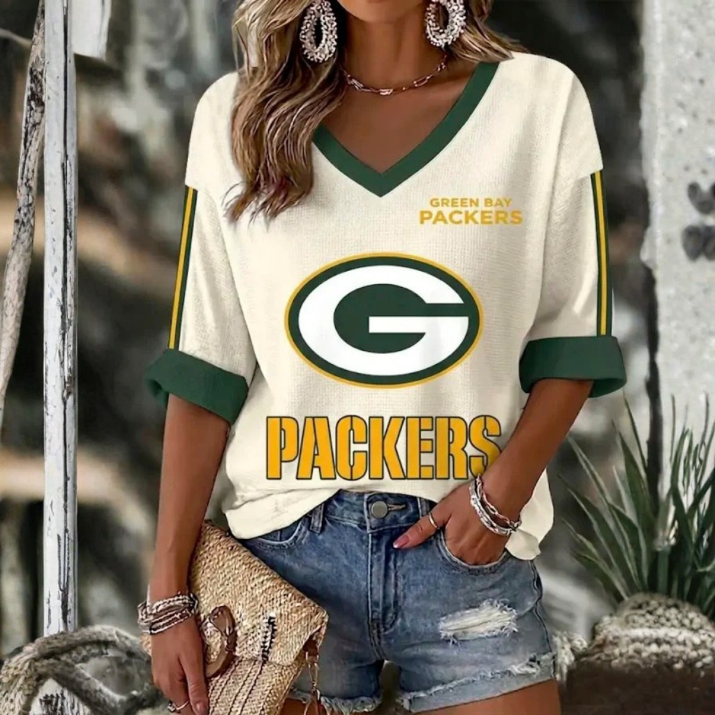 [TOUCHDOWN DEAL] NEW CUSTOMIZED NFL08 GBP GREEN BAY PACKERS WOMEN'S HEART V-NECK LONG SLEEVE SHIRT