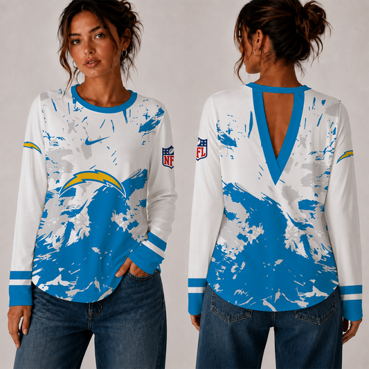 [TOUCHDOWN DEAL] NEW CUSTOMIZED NFL09 LAC LOS ANGELES CHARGERS WOMEN'S BACK V-CUT LONG-SLEEVE SHIRT