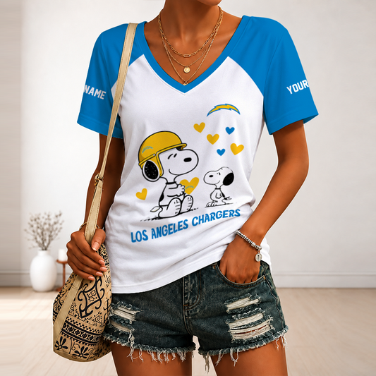 [TOUCHDOWN DEAL] NEW CUSTOMIZED NFL09 LAC LOS ANGELES CHARGERS V-NECK FEMALE SHIRT