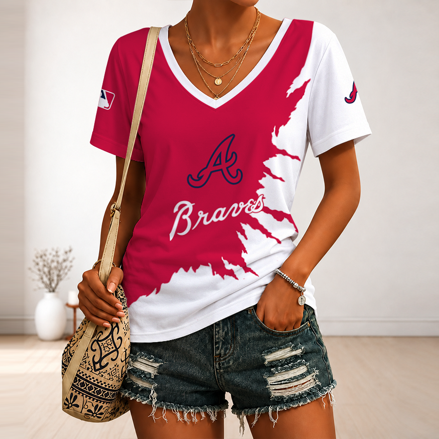 [HOMERUN DEAL] NEW CUSTOMIZED MLB09 ABS ATLANTA BRAVES V-NECK FEMALE SHIRT
