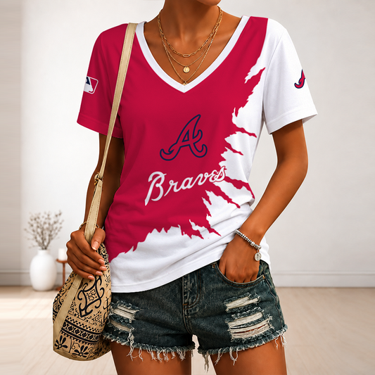 [HOMERUN DEAL] NEW CUSTOMIZED MLB09 ABS ATLANTA BRAVES V-NECK FEMALE SHIRT