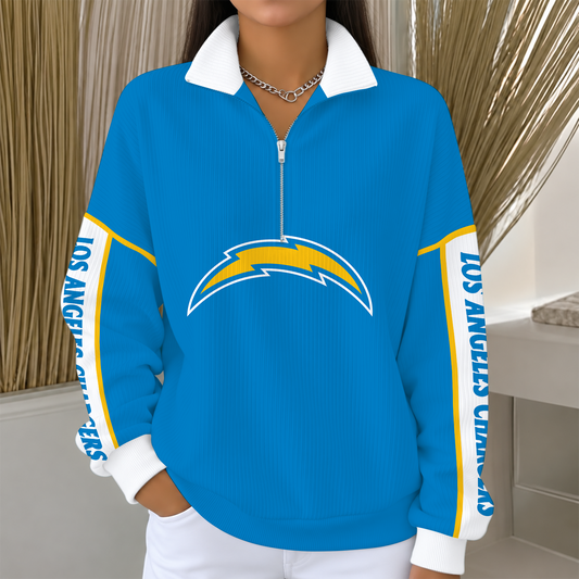 [TOUCHDOWN DEAL] NEW CUSTOMIZED NFL09 LAC LOS ANGELES CHARGERS QUARTER ZIP RIBBED SWEATER