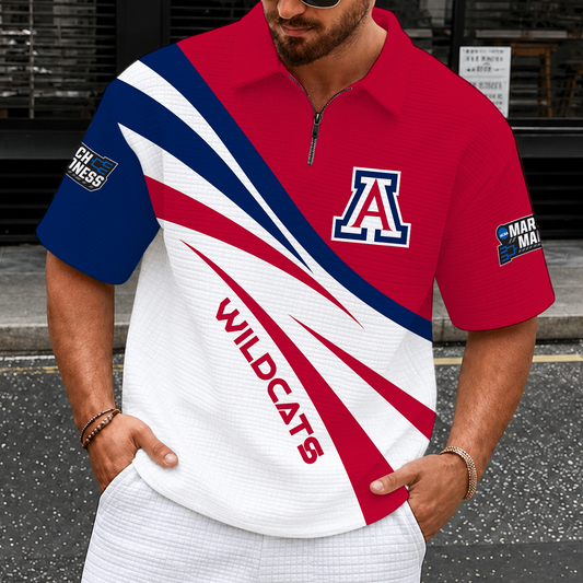[SLAM DUNK DEAL] NEW CUSTOMIZED NCAA MAM09 ARW ARIZONA WILDCATS QUARTER-ZIP POLO SHIRT
