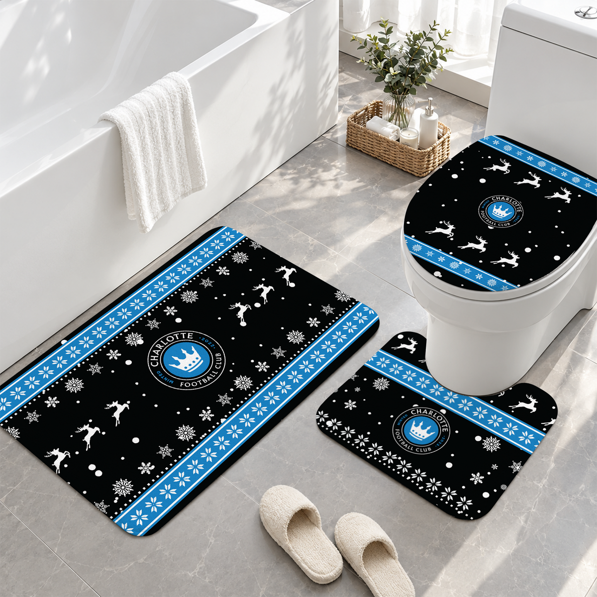 [GOAL DEAL] NEW CUSTOMIZED MLS09 CLF CHARLOTTE FC 3-PIECE BATHROOM RUG SET