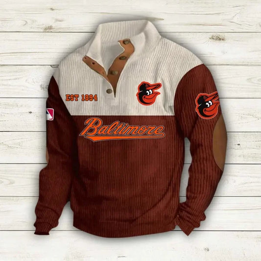 [HOMERUN DEAL] NEW CUSTOMIZED MLB25 BOS BALTIMORE ORIOLES BUTTON SWEATSHIRTS STAND COLLAR