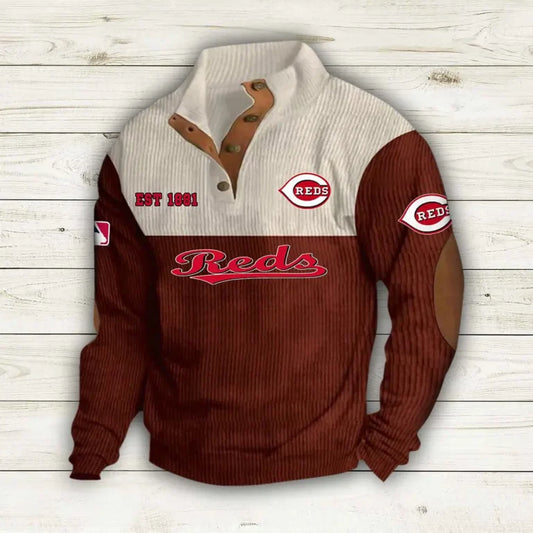 [HOMERUN DEAL] NEW CUSTOMIZED MLB05 CRS CINCINNATI REDS BUTTON SWEATSHIRTS STAND COLLAR