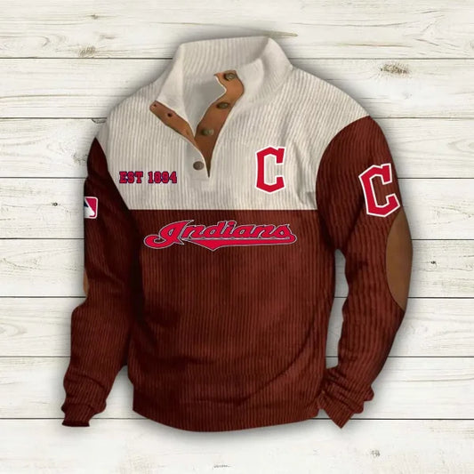 [HOMERUN DEAL] NEW CUSTOMIZED MLB13 CGS CLEVELAND GUARDIANS BUTTON SWEATSHIRTS STAND COLLAR