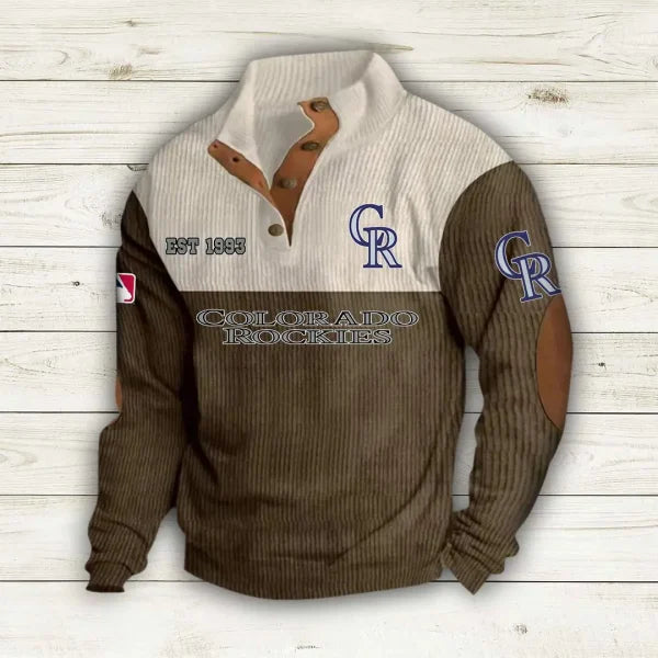 [HOMERUN DEAL] NEW CUSTOMIZED MLB30 COR COLORADO ROCKIES BUTTON SWEATSHIRTS STAND COLLAR