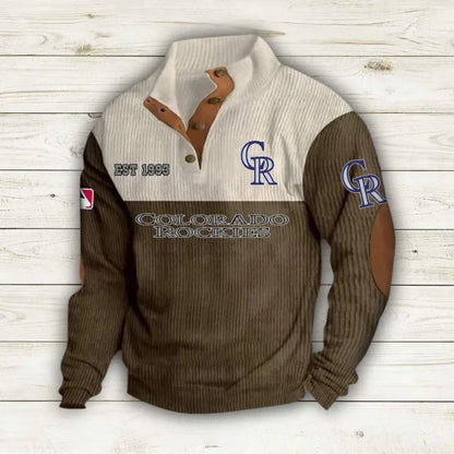 [HOMERUN DEAL] NEW CUSTOMIZED MLB30 COR COLORADO ROCKIES BUTTON SWEATSHIRTS STAND COLLAR