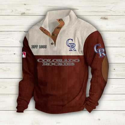 [HOMERUN DEAL] NEW CUSTOMIZED MLB30 COR COLORADO ROCKIES BUTTON SWEATSHIRTS STAND COLLAR