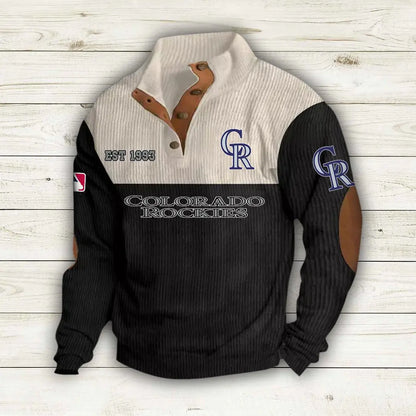 [HOMERUN DEAL] NEW CUSTOMIZED MLB30 COR COLORADO ROCKIES BUTTON SWEATSHIRTS STAND COLLAR