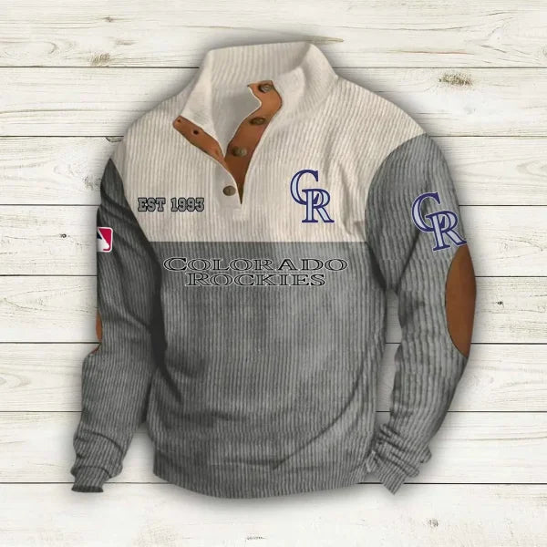 [HOMERUN DEAL] NEW CUSTOMIZED MLB30 COR COLORADO ROCKIES BUTTON SWEATSHIRTS STAND COLLAR