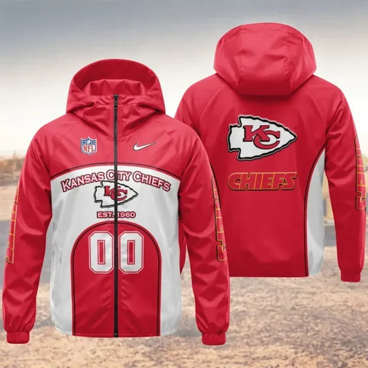 [TOUCHDOWN DEAL] NEW CUSTOMIZED NFL01 KCC KANSAS CITY CHIEFS WINDBREAKER JACKET