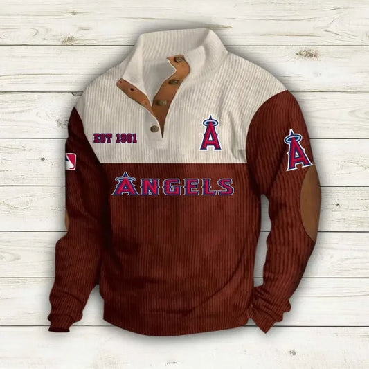 [HOMERUN DEAL] NEW CUSTOMIZED MLB27 LAA LOS ANGELES ANGELS BUTTON SWEATSHIRTS STAND COLLAR